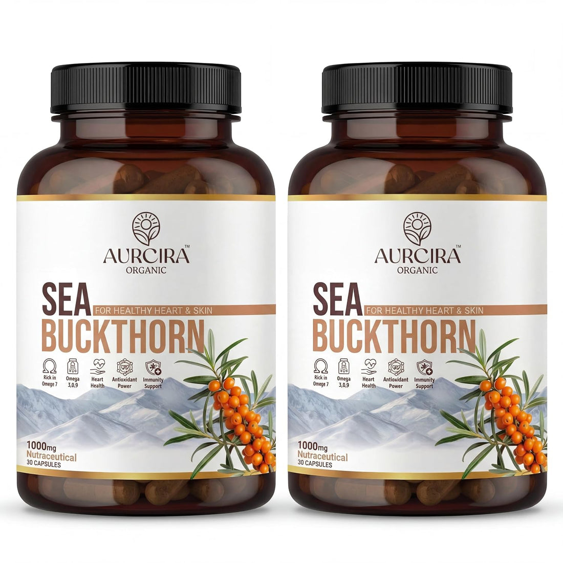 Sea Buckthorn Berry Powder Capsules | Natural Source of Omega-7 with 3, 6 & 9 | Supports Hair, Skin & Heart Health & Antioxidants – Daily Wellness