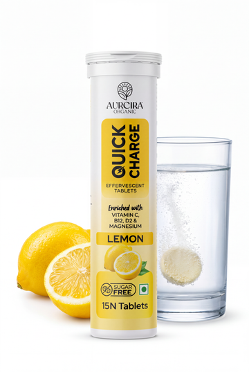 Quick Charge Lemon Effervescent Tablets with Vitamin C, B12, D2 & Magnesium, Sugar Free, 15 Tablets