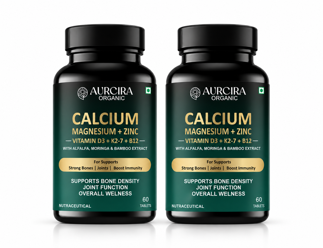 Aurcira Organic Calcium Magnesium Zinc Tablets with Vitamin D3, K2-7 & B12 – 60 Tablets