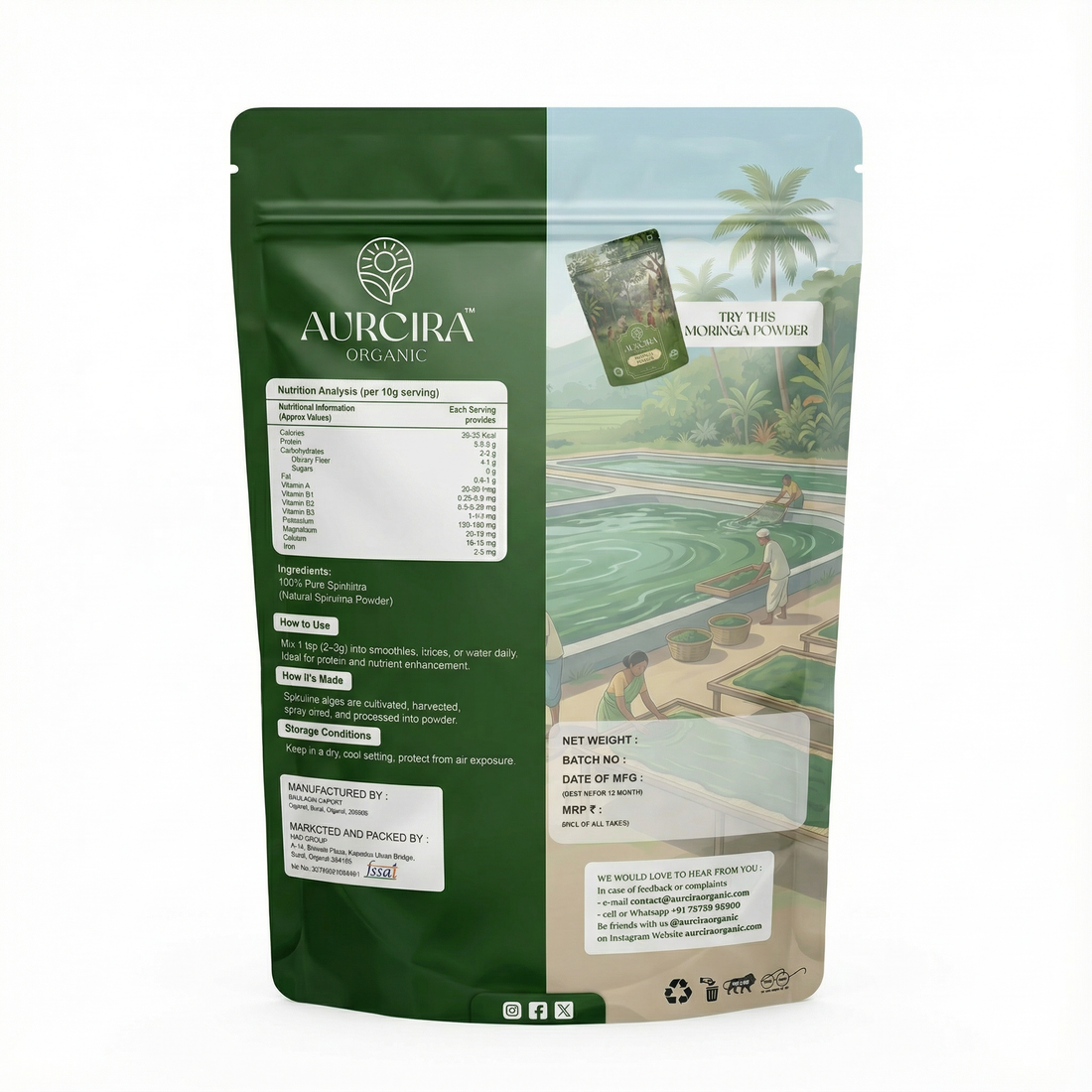 Spirulina Powder – 100% Pure Spirulina Powder for Smoothies, Juices & Daily Nutrition