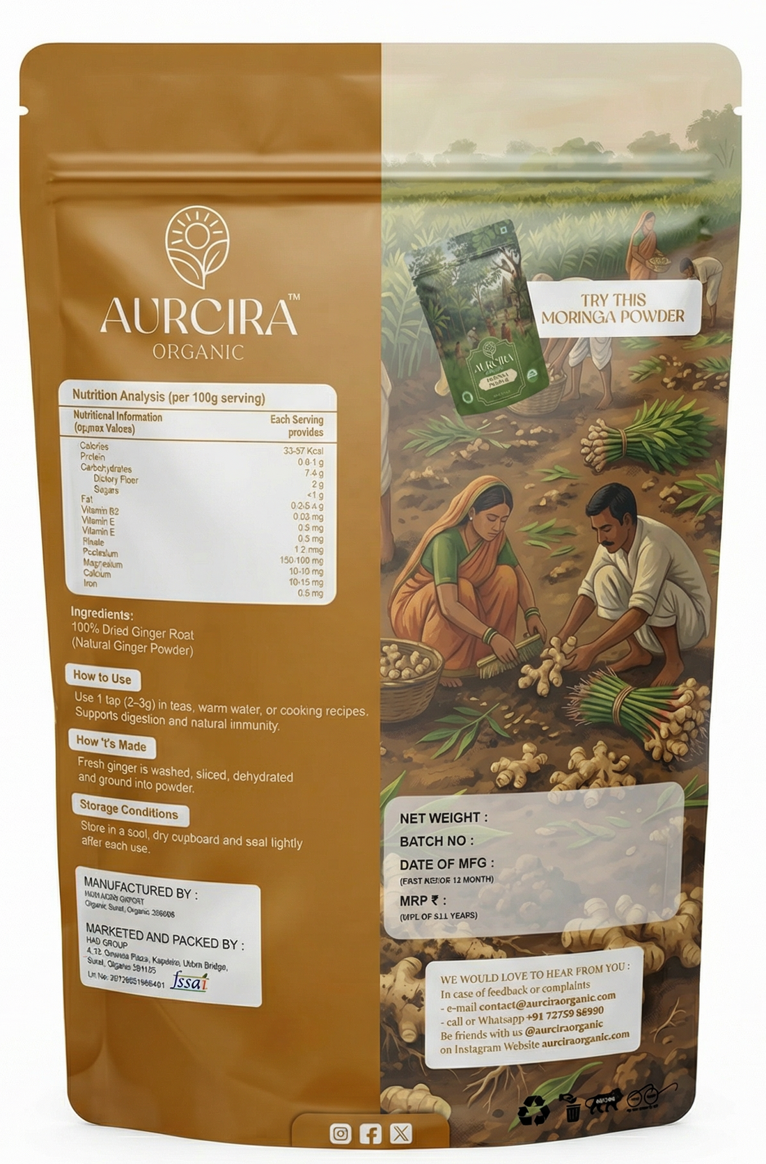 Ginger Powder – 100% Dried Ginger Root Powder for Tea, Cooking, Smoothies & Daily Use
