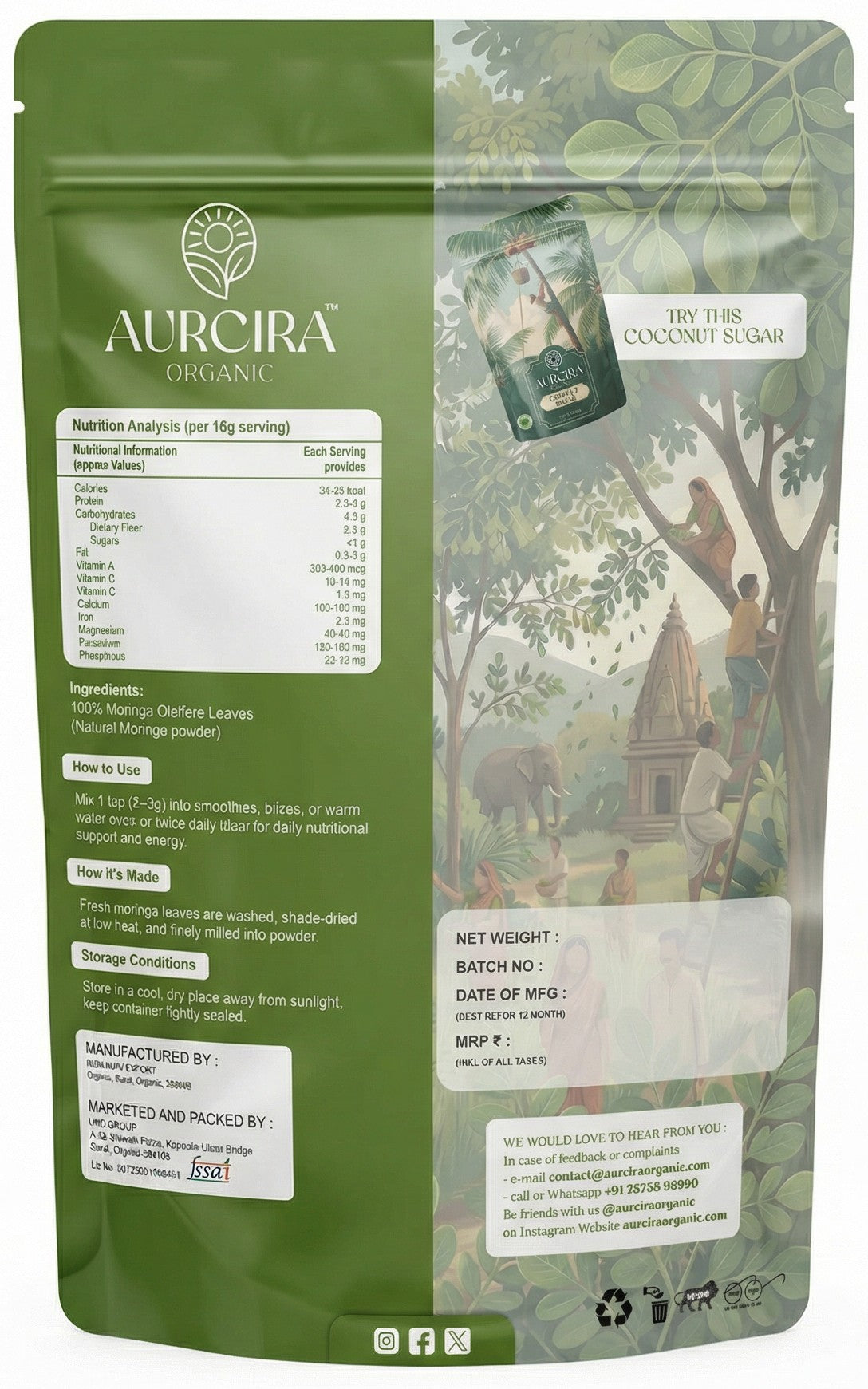 Moringa Powder – 100% Moringa Oleifera Leaf Powder for Smoothies, Juices & Daily Nutrition