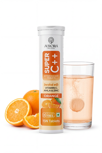 Super C+ Orange Effervescent Tablets with Vitamin C, Amla Extract, Zinc & Bioflavonoids, Sugar Free, 15 Tablets