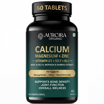 Aurcira Organic Calcium Magnesium Zinc Tablets with Vitamin D3, K2-7 & B12 – 60 Tablets